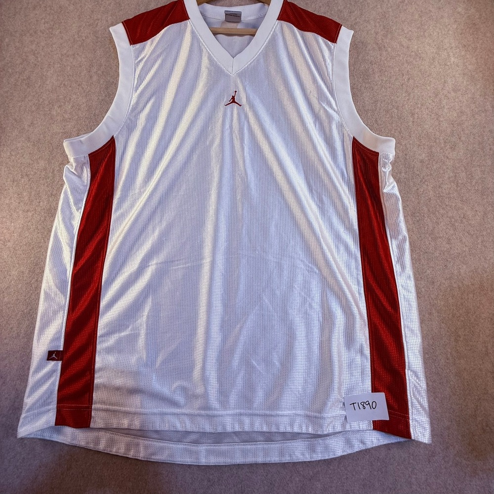Jordan Brand Mesh Basketball Jersey XL White Red Jumpman Tank Top V-Neck